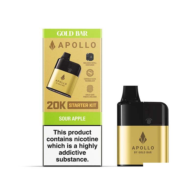 Gold Bar 20K Apollo AIO Legal Big Puff Device - Sour Apple 20mg Legal Big Puff Device Gold Bar