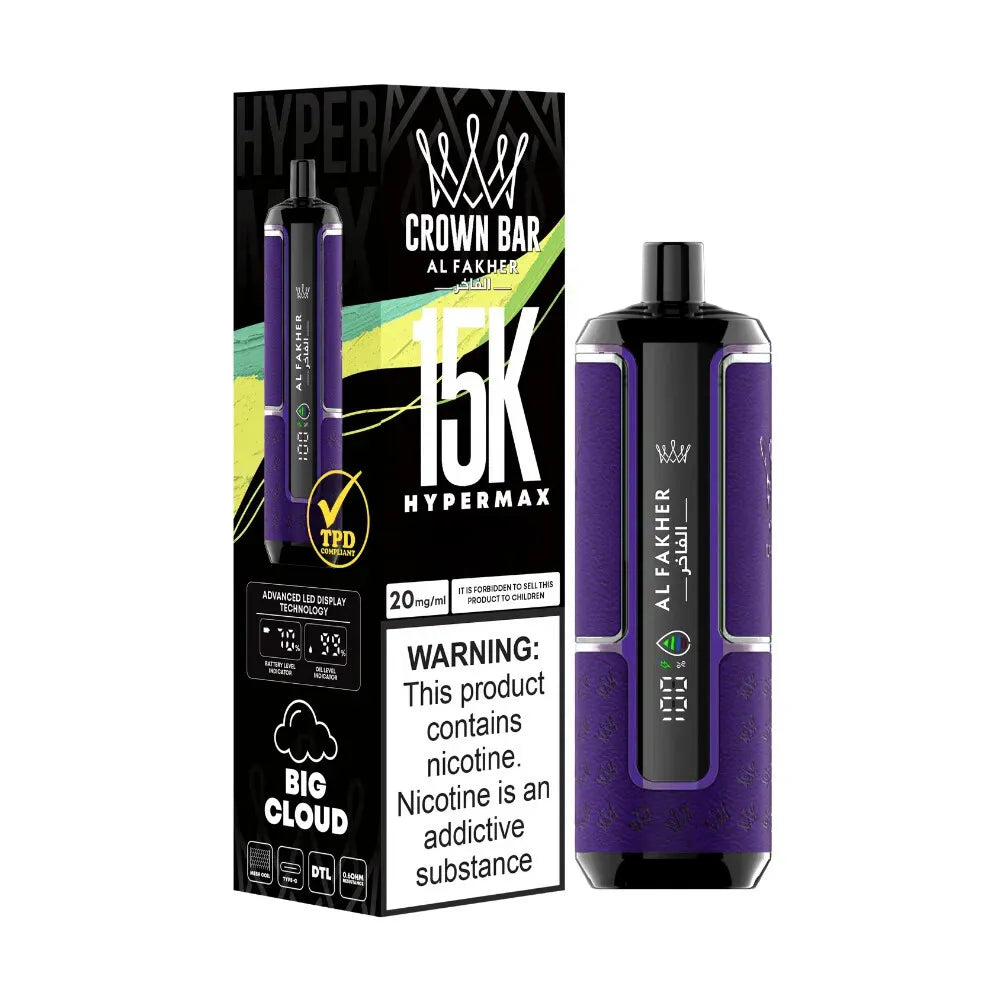 Al Fakher Crown Bar Hypermax 15k Puffs Disposable Vape Pod - Blueberry Raspberry Disposable Vape Pod Al Fakher