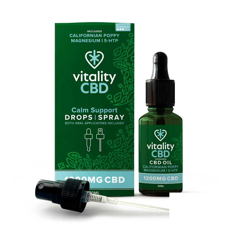 Vitality CBD Calm Support CBD Drops & Spray 1200mg in 30ml - Californian Poppy Magnesium 1200mg CBD Vitality CBD