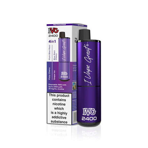 IVG 2400 Disposable Vapes Bulk Box Of 5 Disposable IVG Purple Edition  