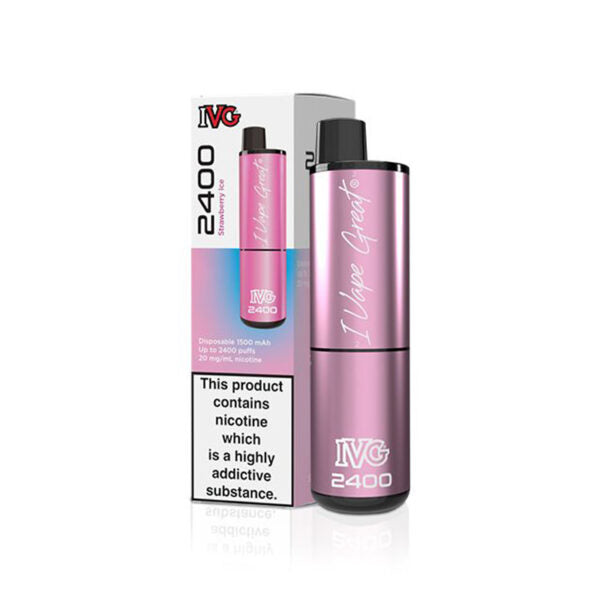 IVG 2400 Disposable Vapes Bulk Box Of 5 Disposable IVG Strawberry Ice  
