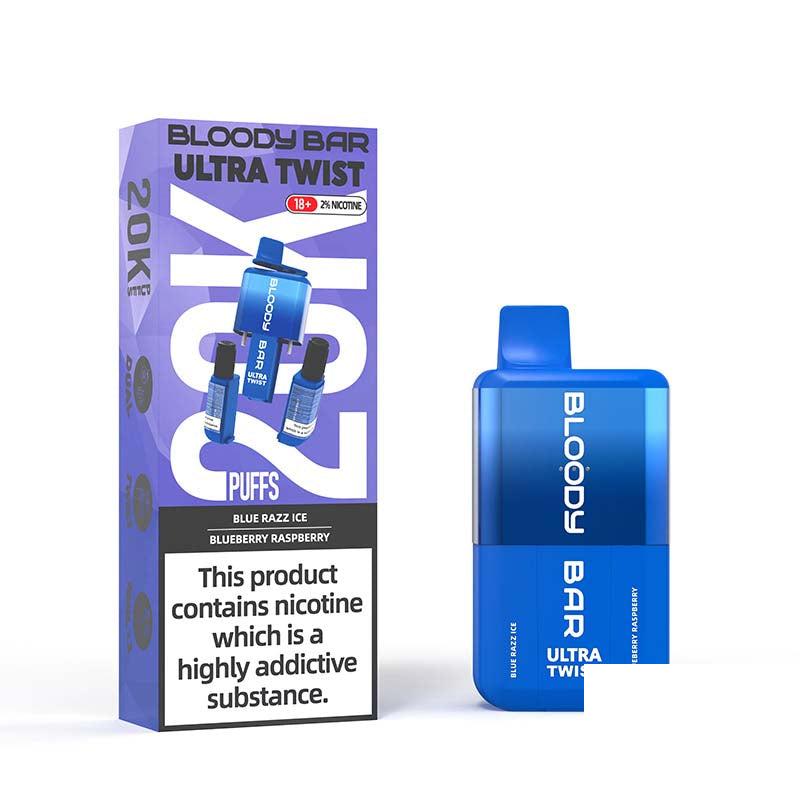 Bloody Bar Ultra Twist 20000 Legal Big Puff Device - Blue Razz Ice & Blueberry Raspberry 20mg Legal Big Puff Device Bloody Bar