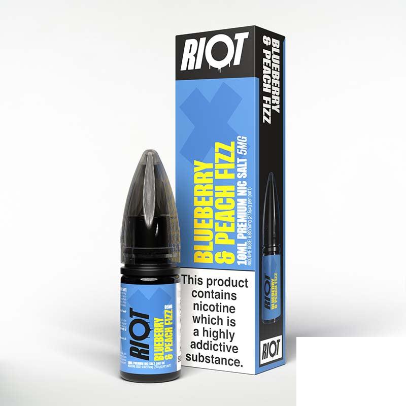 Riot X 5mg Nic Salt - Blueberry & Peach Fizz 5mg 10ml Nic Salt Riot E Liquid