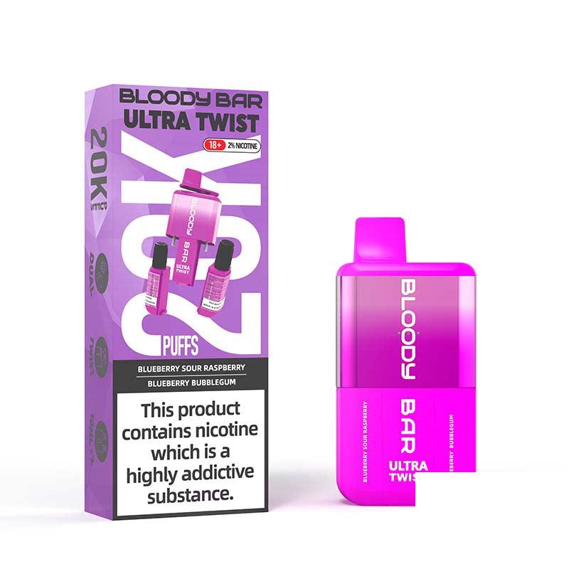 Bloody Bar Ultra Twist 20000 Legal Big Puff Device - Blueberry Sour Raspberry & Blueberry Bubblegum 20mg Legal Big Puff Device Bloody Bar