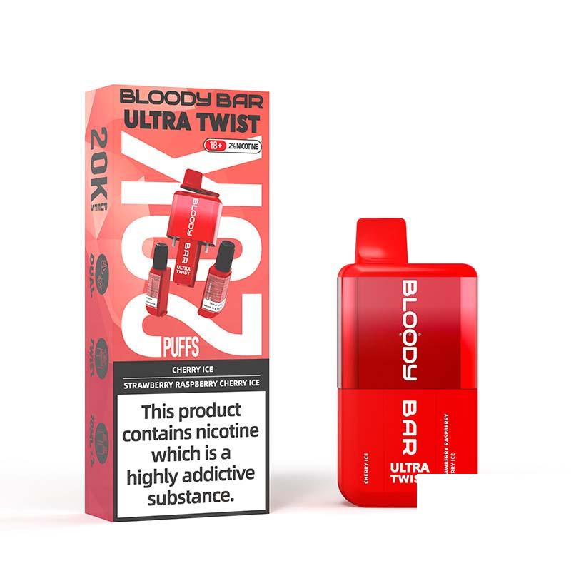 Bloody Bar Ultra Twist 20000 Legal Big Puff Device - Cherry Ice & Strawberry Raspberry Cherry Ice 20mg Legal Big Puff Device Bloody Bar