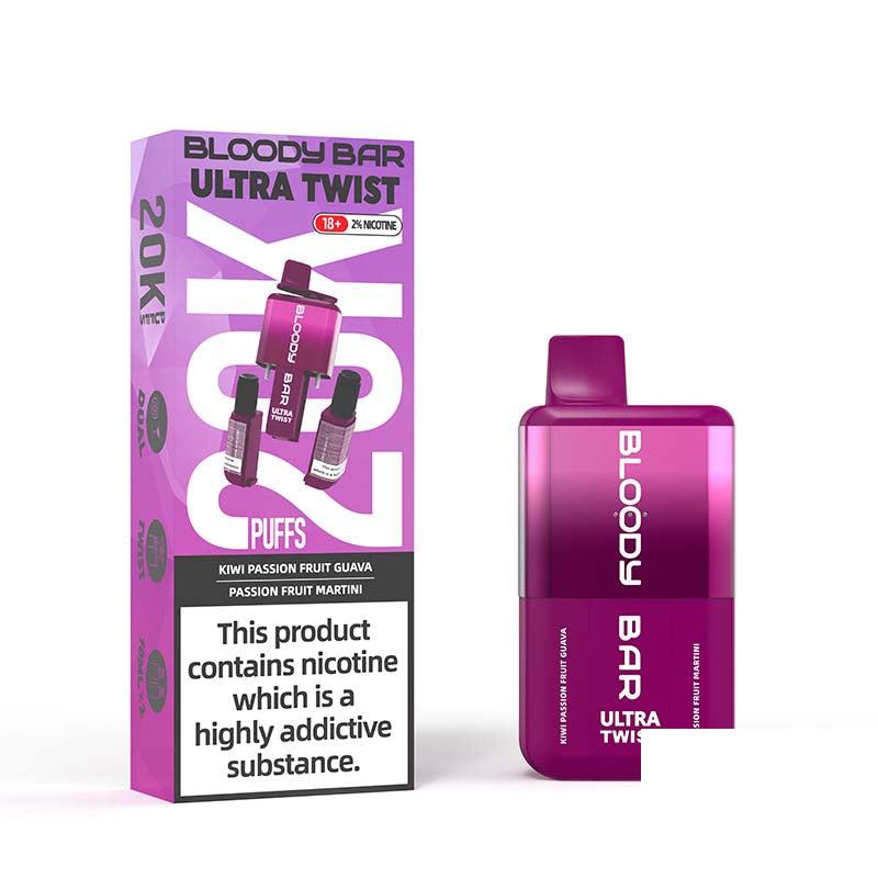 Bloody Bar Ultra Twist 20000 Legal Big Puff Device - Kiwi Passion Fruit Guava & Pasion Fruit Martini 20mg Legal Big Puff Device Bloody Bar