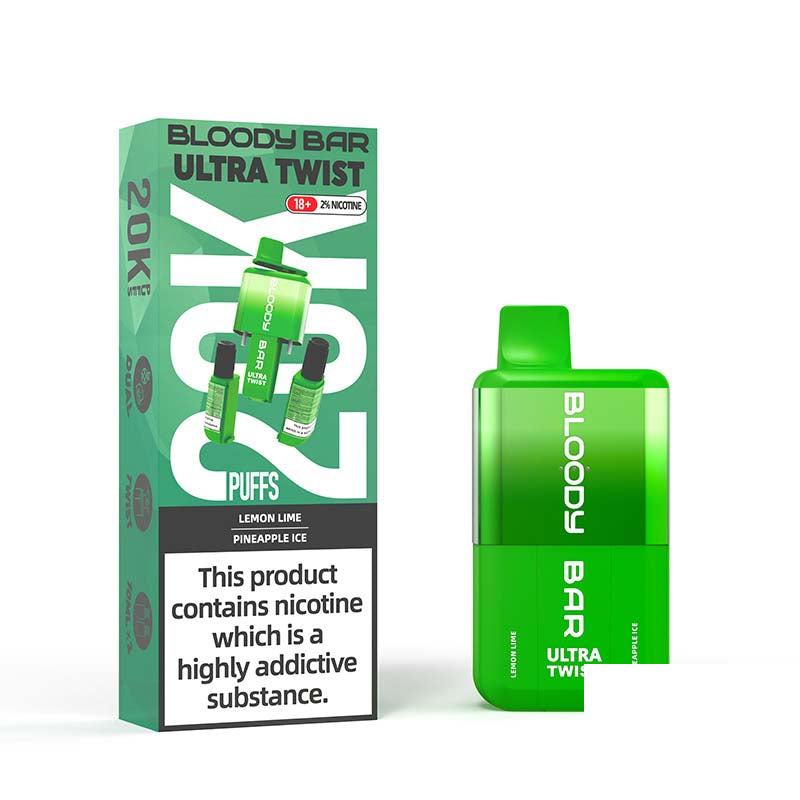 Bloody Bar Ultra Twist 20000 Legal Big Puff Device - Lemon Lime & Pineapple Ice 20mg Legal Big Puff Device Bloody Bar