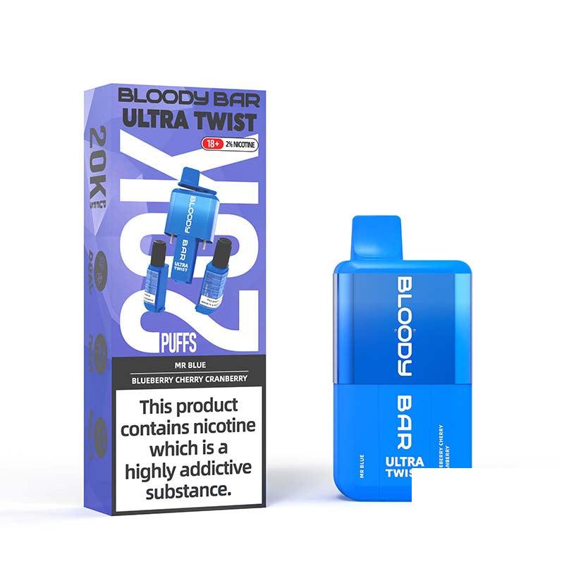 Bloody Bar Ultra Twist 20000 Legal Big Puff Device - Mr Blue & Blueberry Cherry Cranberry 20mg Legal Big Puff Device Bloody Bar