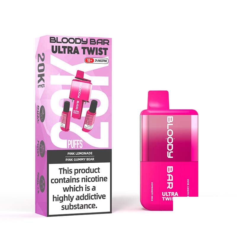 Bloody Bar Ultra Twist 20000 Legal Big Puff Device - Pink Lemonade & Pink Gummy Bear 20mg Legal Big Puff Device Bloody Bar