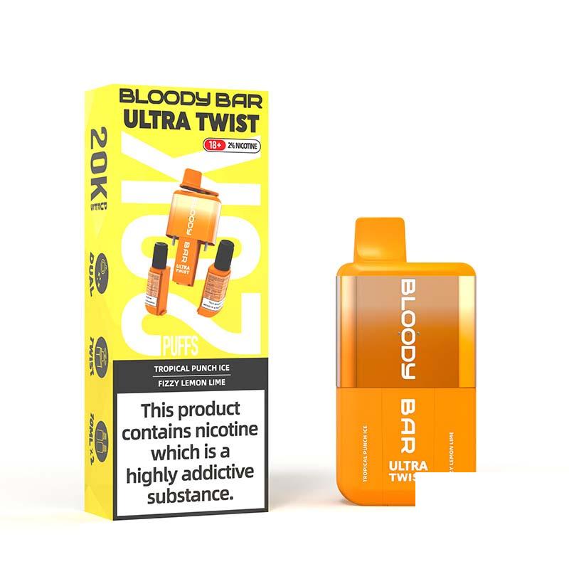 Bloody Bar Ultra Twist 20000 Legal Big Puff Device - Tropical Punch Ice & Fizzy Lemon Lime 20mg Legal Big Puff Device Bloody Bar