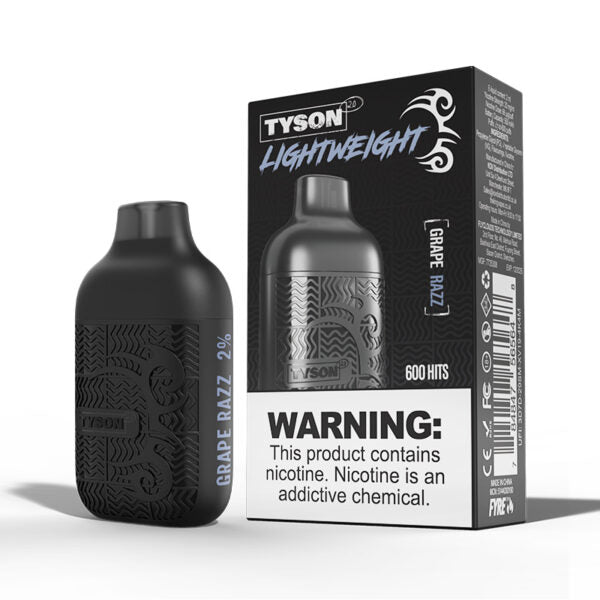 Bulk Buy Tyson 2.0 Disposable Vapes Box of 10 Disposable Tyson Grape Razz  