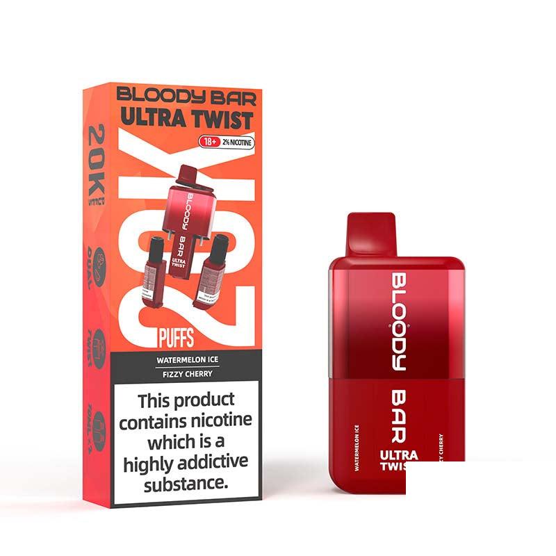 Bloody Bar Ultra Twist 20000 Legal Big Puff Device - Watermelon Ice & Fizzy Cherry 20mg Legal Big Puff Device Bloody Bar